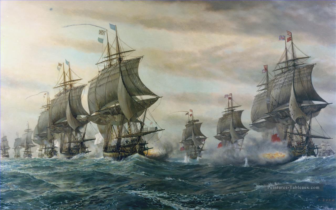 Bataille de la cape de Virginie Batailles navales Peintures à l'huile